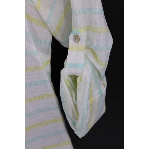 VINEYARD VINES ROLL CUFF HALF BUTTON FRONT BLOUSE WOMENS SIZE 4 MULTI COLOR - Picture 4 of 6